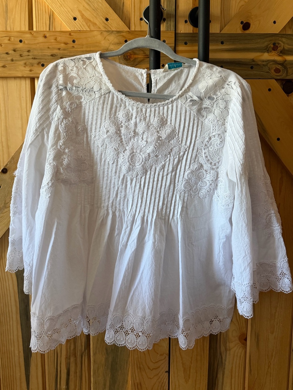 White Lace Pintuck Peasant Blouse - Women's